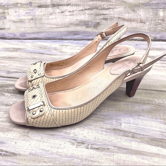 Cole Haan Nike Air Leather Snake Embossed Peep-Toe Slingback Kitten Heel Pumps - Picture 1 of 16
